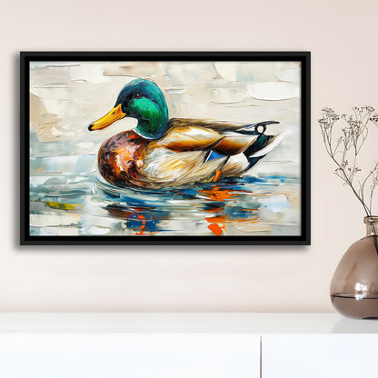 Mallard Duck Painting On the Lake, Framed Canvas Print, Painting Art, Floating Framed Canvas Print Wall Art
