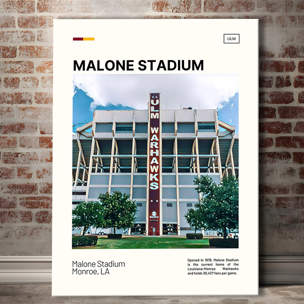 Malone Stadium Print, Louisiana-Monroe Warhawks Stadium Canvas Art, Fan Gifts, Sport Art, Canvas Print Wall Art