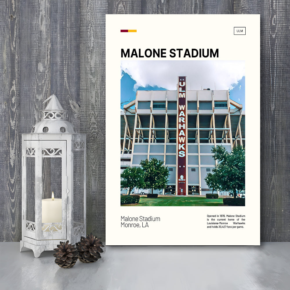Malone Stadium Print, Louisiana-Monroe Warhawks Stadium Canvas Art, Fan Gifts, Sport Art, Canvas Print Wall Art