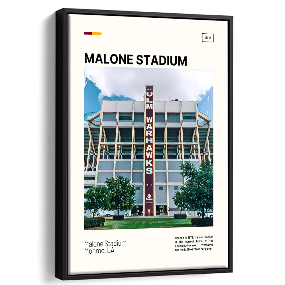 Malone Stadium Print, Louisiana-Monroe Warhawks Stadium Canvas Art, Man Cave Gift, Floating Framed Canvas Print Wall Art
