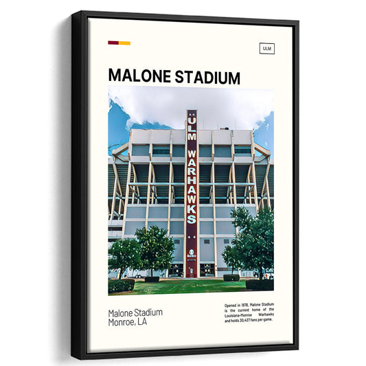 Malone Stadium Print, Louisiana-Monroe Warhawks Stadium Canvas Art, Man Cave Gift, Floating Framed Canvas Print Wall Art