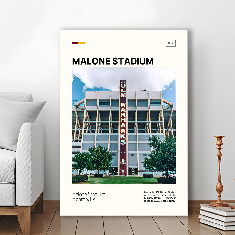 Malone Stadium Print, Louisiana-Monroe Warhawks Stadium Canvas Art, Fan Gifts, Sport Art, Canvas Print Wall Art