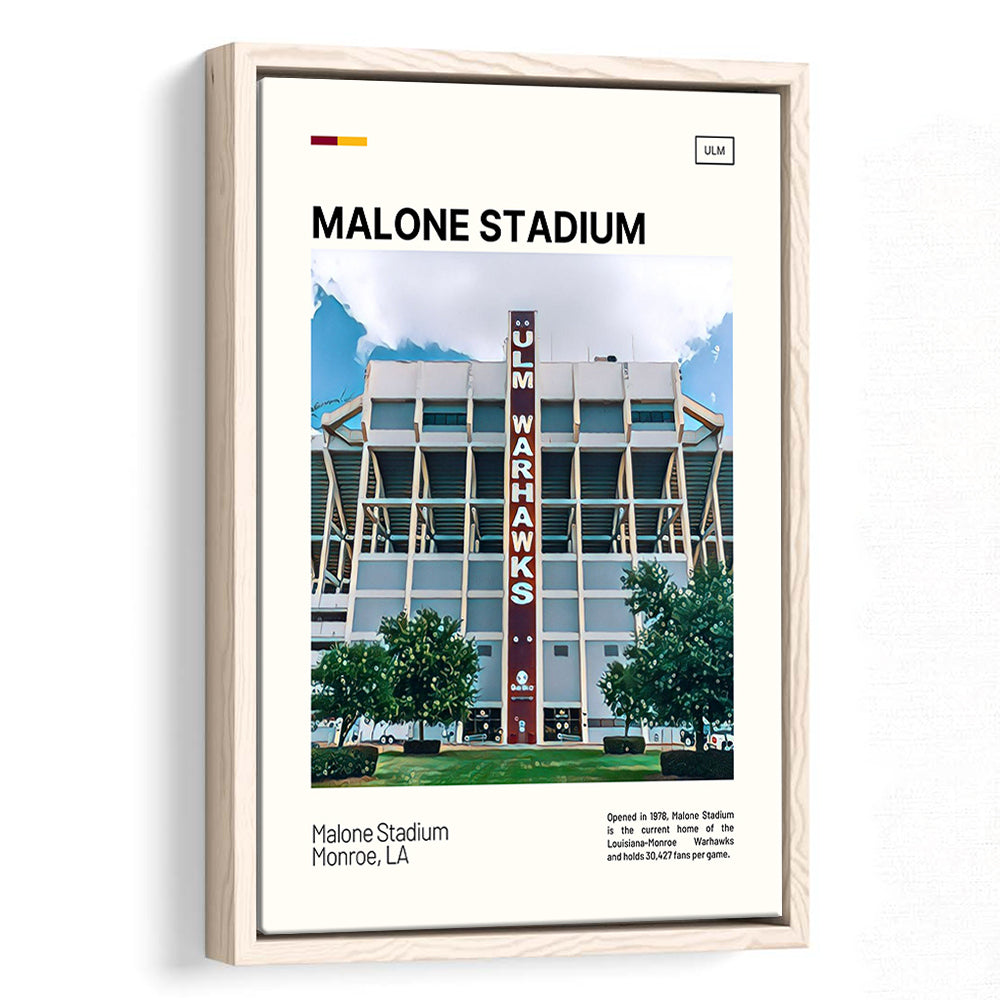 Malone Stadium Print, Louisiana-Monroe Warhawks Stadium Canvas Art, Man Cave Gift, Floating Framed Canvas Print Wall Art
