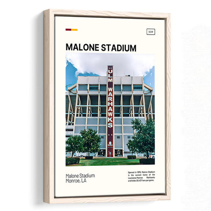 Malone Stadium Print, Louisiana-Monroe Warhawks Stadium Canvas Art, Man Cave Gift, Floating Framed Canvas Print Wall Art