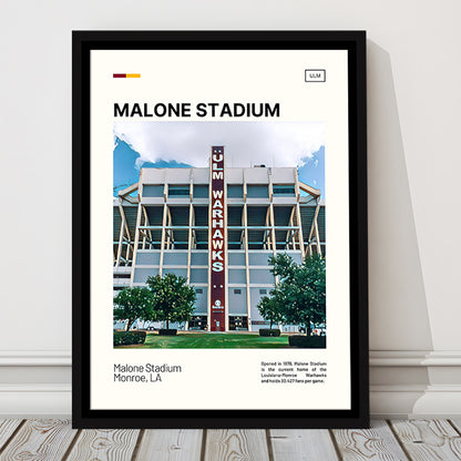 Malone Stadium Print, Louisiana-Monroe Warhawks Stadium Canvas Art, Man Cave Gift, Floating Framed Canvas Print Wall Art