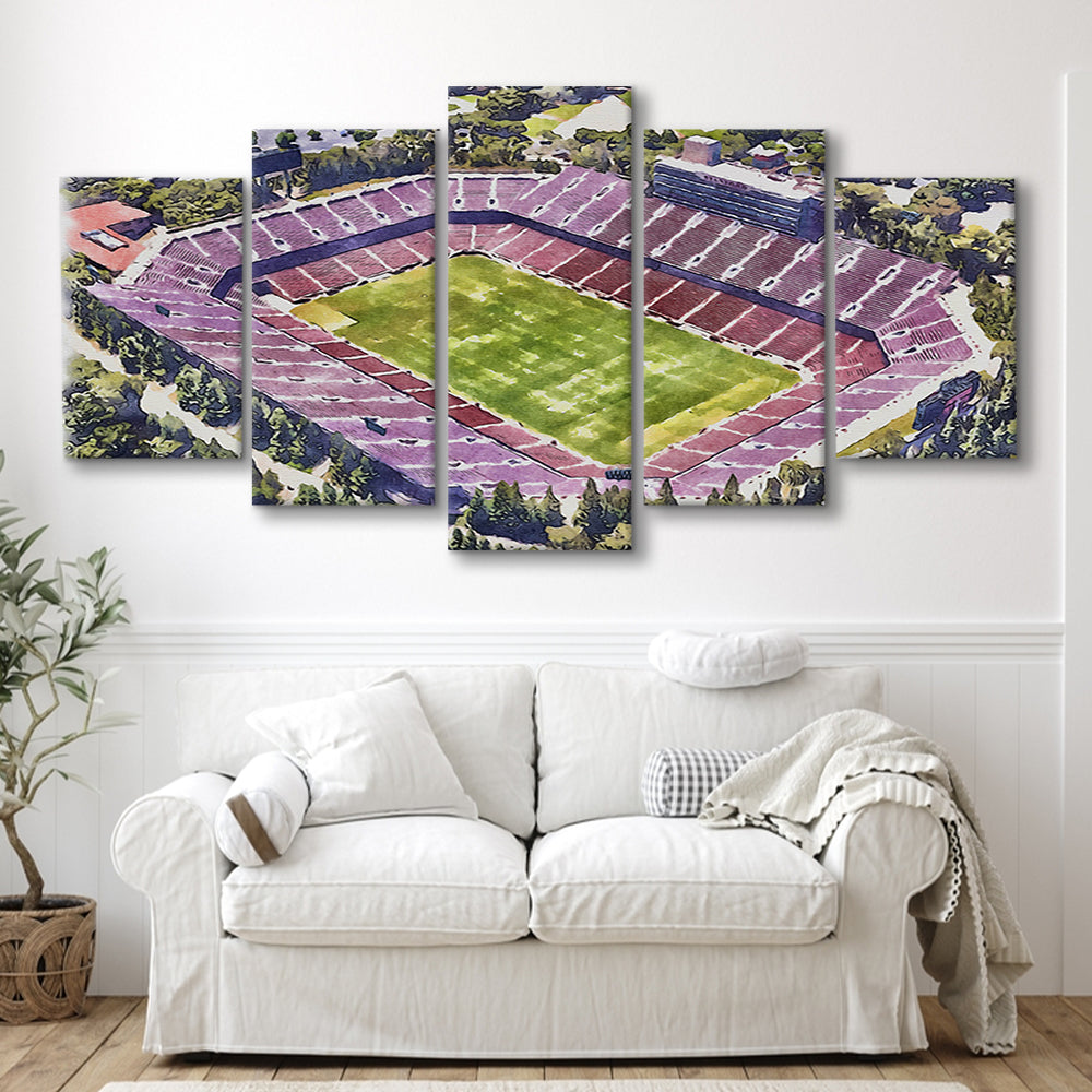Malone Painting Stadium Watercolor, Monroe Louisiana Watercolor, Sport Art, Mixed 5 Panel, Canvas Print Wall Art
