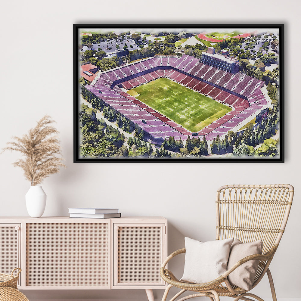 Malone Painting Stadium Watercolor, Monroe Louisiana Watercolor, Sport Gift Art, Framed Canvas Print Wall Art