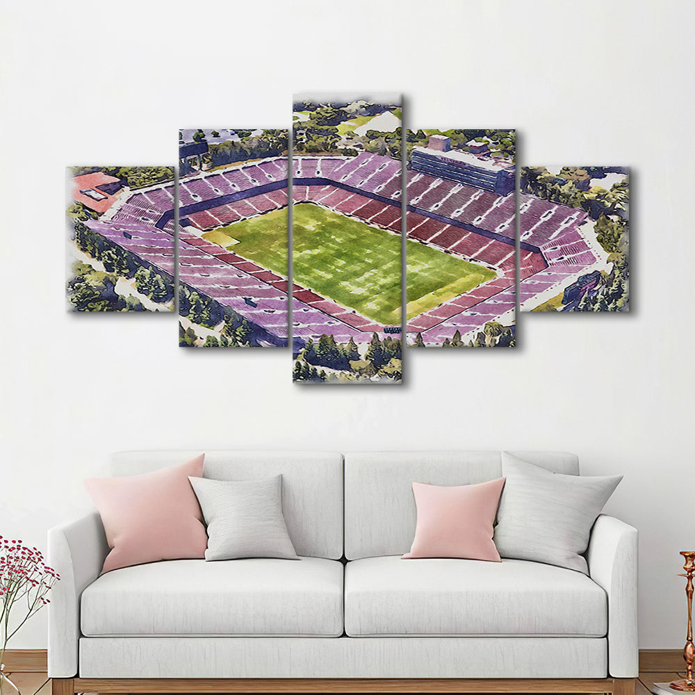 Malone Painting Stadium Watercolor, Monroe Louisiana Watercolor, Sport Art, Mixed 5 Panel, Canvas Print Wall Art