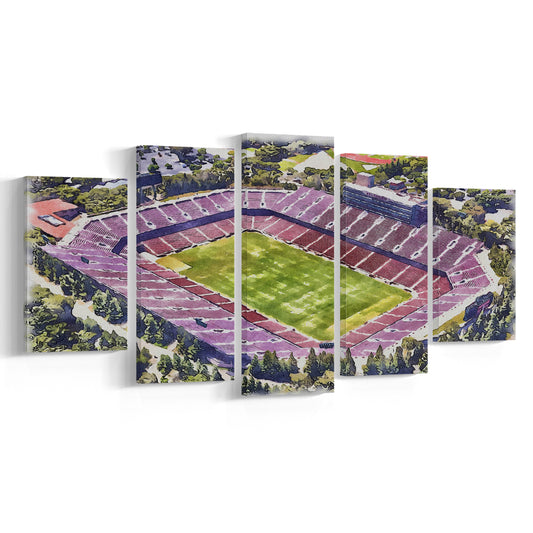 Malone Painting Stadium Watercolor, Monroe Louisiana Watercolor, Sport Art, Mixed 5 Panel, Canvas Print Wall Art