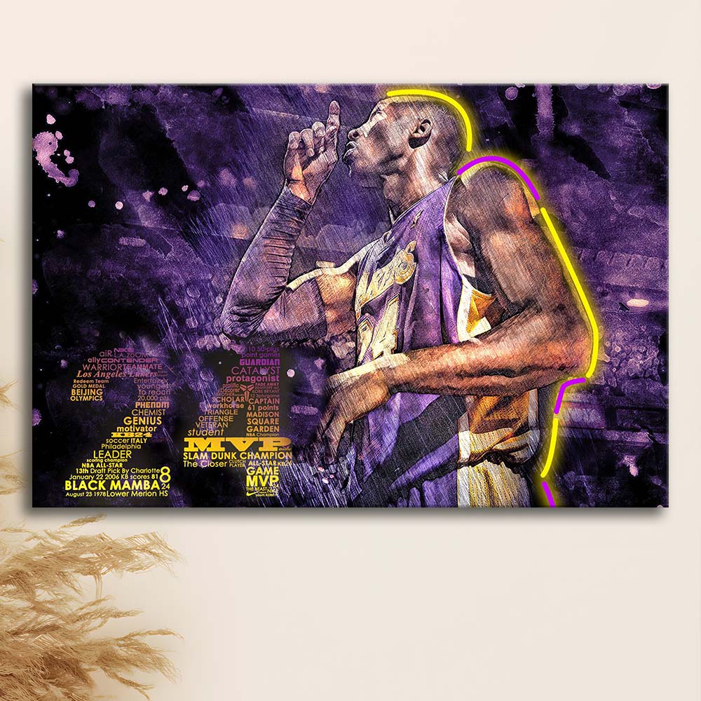 Mamba Mentality #24 Art Print, Canvas Print Wall Art, Wall Decor, Neon Effect Art