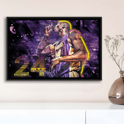 Mamba Mentality #24 Art Print, Framed Canvas Print Wall Art Decor, Floating Frame, Neon Effect Art