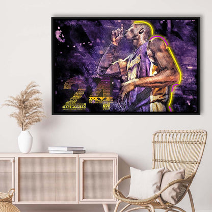Mamba Mentality #24 Art Print, Framed Canvas Print Wall Art Decor, Floating Frame, Neon Effect Art