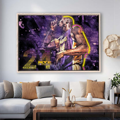 Mamba Mentality #24 Art Print, Framed Canvas Print Wall Art Decor, Floating Frame, Neon Effect Art