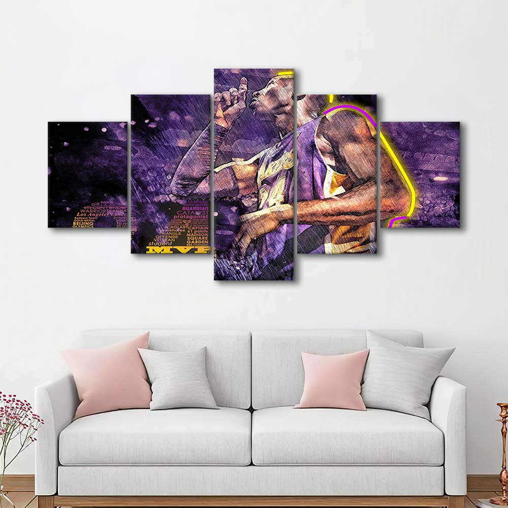 Mamba Mentality #24 Art Print, 5 Panel Mixed Canvas Print Wall Art, Home Decor, Neon Canvas