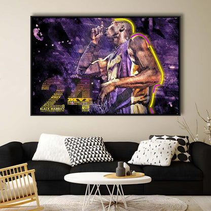 Mamba Mentality #24 Art Print, Framed Canvas Print Wall Art Decor, Floating Frame, Neon Effect Art