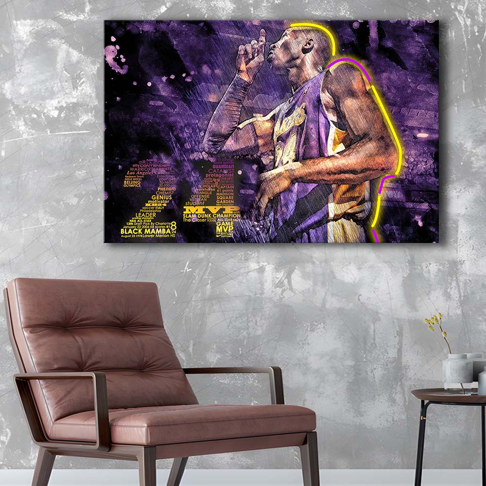 Mamba Mentality #24 Art Print, Canvas Print Wall Art, Wall Decor, Neon Effect Art