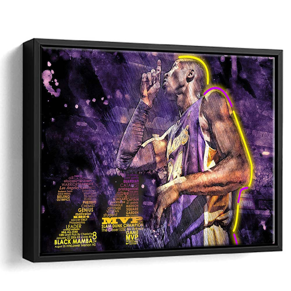 Mamba Mentality #24 Art Print, Framed Canvas Print Wall Art Decor, Floating Frame, Neon Effect Art
