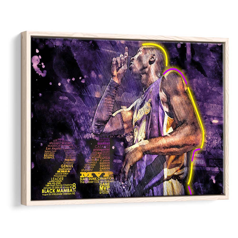 Mamba Mentality #24 Art Print, Framed Canvas Print Wall Art Decor, Floating Frame, Neon Effect Art