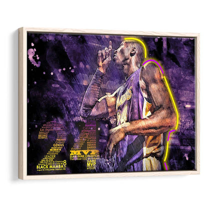 Mamba Mentality #24 Art Print, Framed Canvas Print Wall Art Decor, Floating Frame, Neon Effect Art
