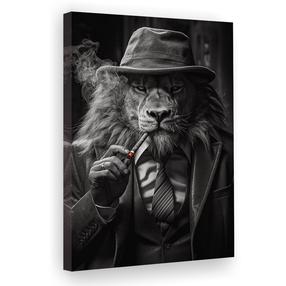 Man Cave,Lion Man In Suit Smoking Cigar Painting, Canvas Print Wall Art, Wall Decor, Painting Canvas