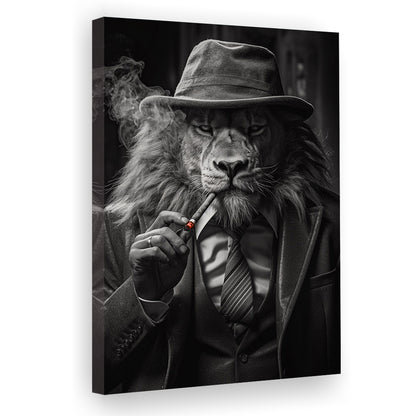 Man Cave,Lion Man In Suit Smoking Cigar Painting, Canvas Print Wall Art, Wall Decor, Painting Canvas
