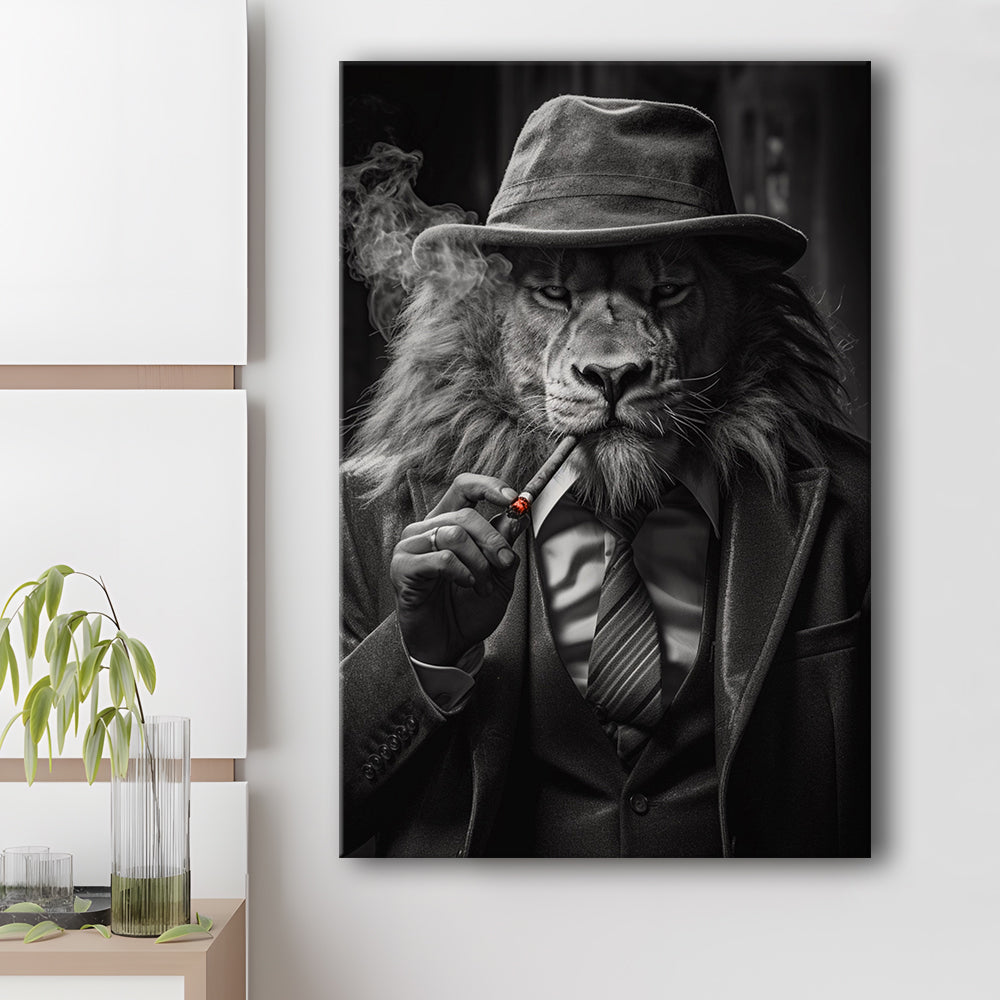 Man Cave,Lion Man In Suit Smoking Cigar Painting, Canvas Print Wall Art, Wall Decor, Painting Canvas