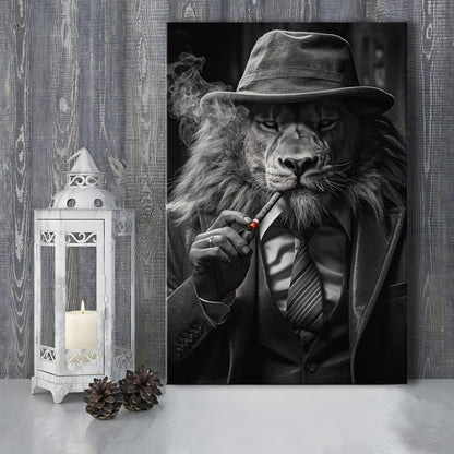 Man Cave,Lion Man In Suit Smoking Cigar Painting, Canvas Print Wall Art, Wall Decor, Painting Canvas