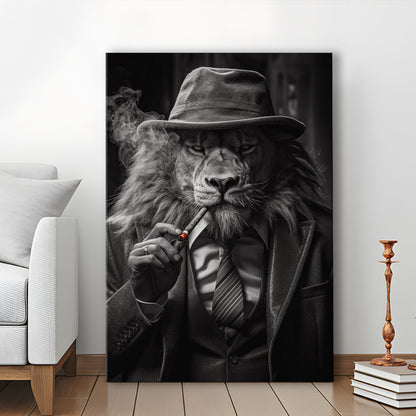 Man Cave,Lion Man In Suit Smoking Cigar Painting, Canvas Print Wall Art, Wall Decor, Painting Canvas