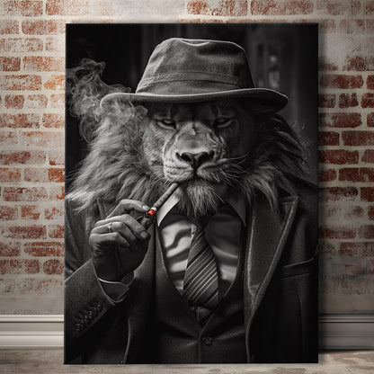 Man Cave,Lion Man In Suit Smoking Cigar Painting, Canvas Print Wall Art, Wall Decor, Painting Canvas