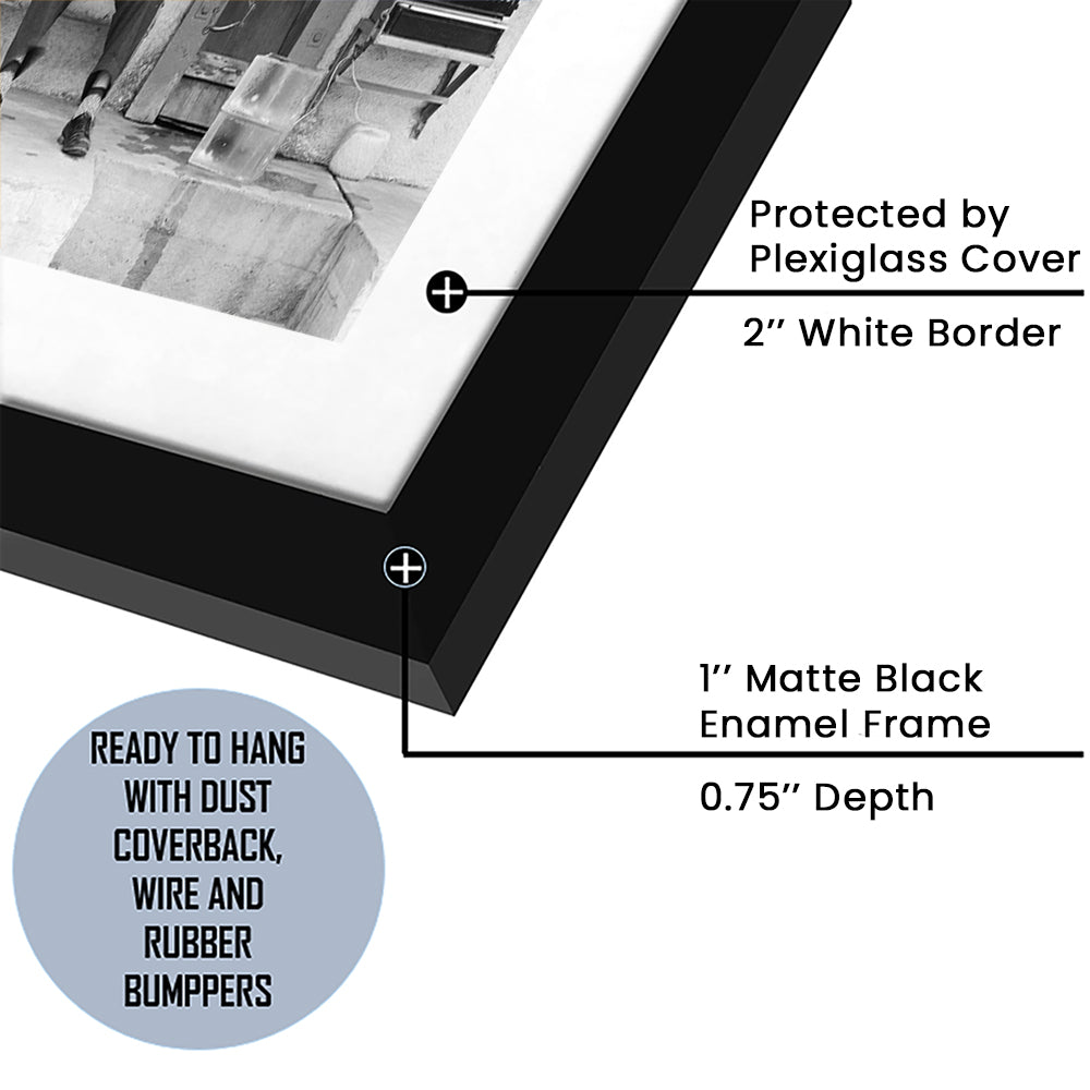 Man Selling Ice Retro Photography Black and White Art Storefront Photo, Framed Art Print White Border Wall Decor