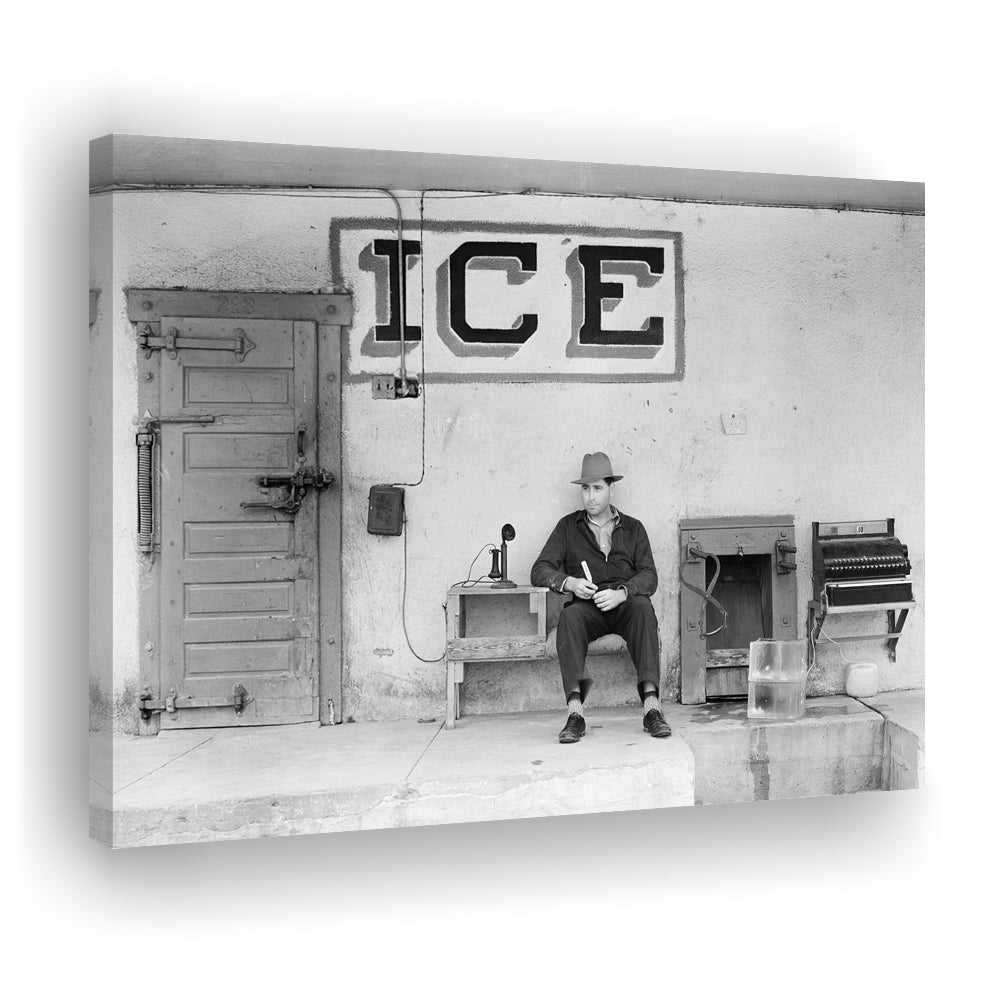 Man Selling Ice Retro Photography Black and White Art Storefront Photo, Canvas Print Wall Art Decor