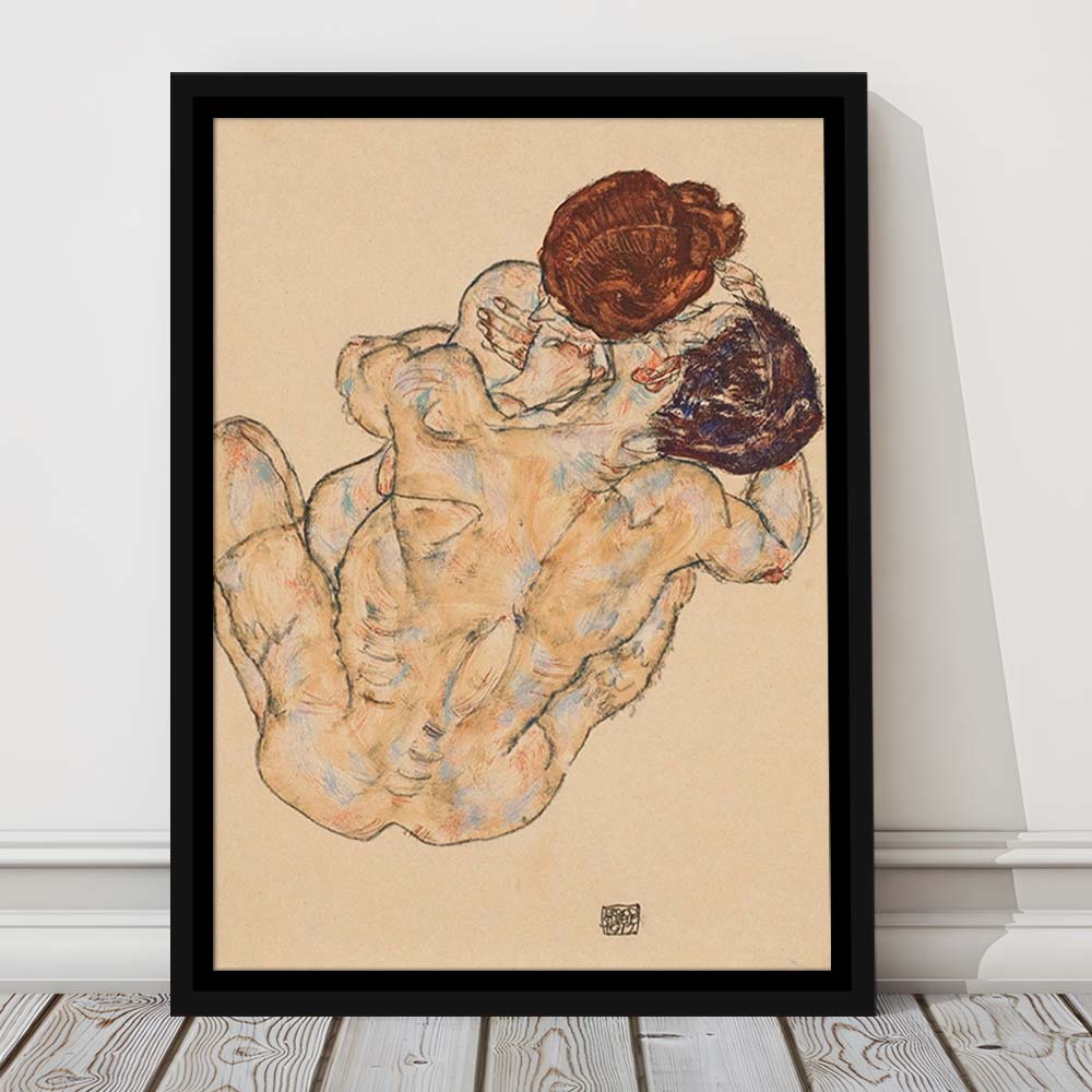 Man And Woman By Egon Schiele Print, Egon Schiele Wall Art Print, Framed Canvas Print, Floating Frame