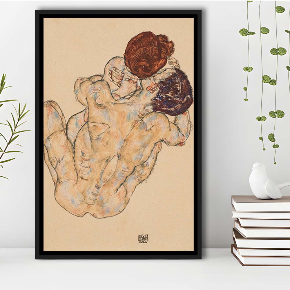 Man And Woman By Egon Schiele Print, Egon Schiele Wall Art Print, Framed Canvas Print, Floating Frame