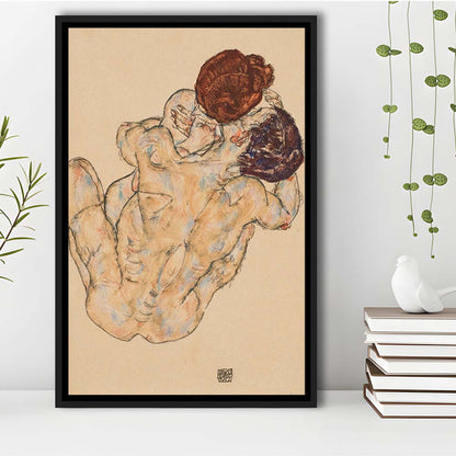 Man And Woman By Egon Schiele Print, Egon Schiele Wall Art Print, Framed Canvas Print, Floating Frame