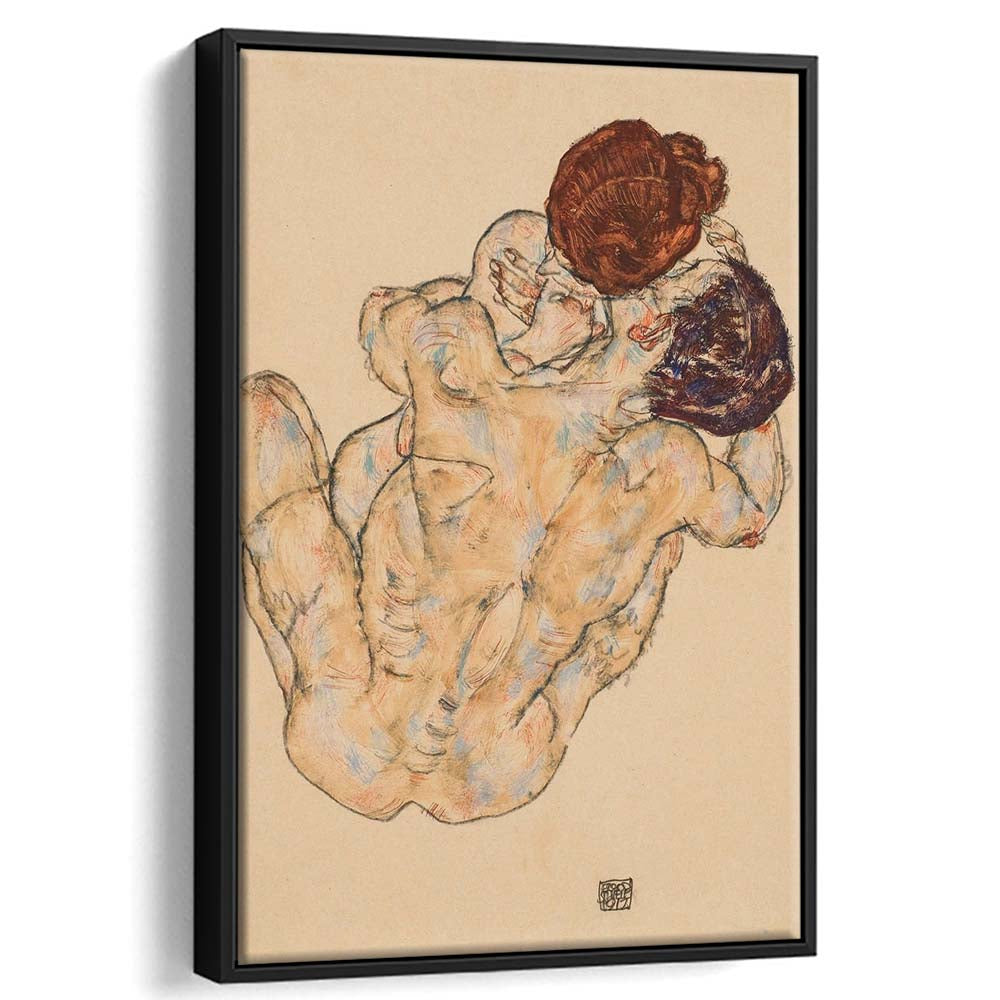 Man And Woman By Egon Schiele Print, Egon Schiele Wall Art Print, Framed Canvas Print, Floating Frame