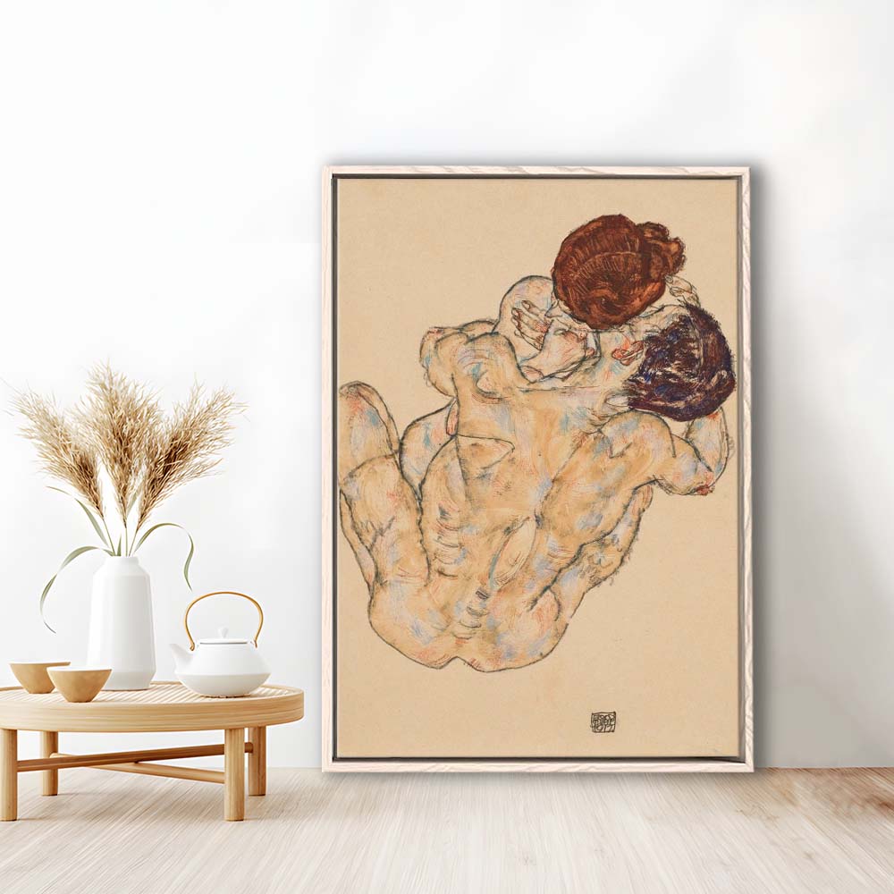 Man And Woman By Egon Schiele Print, Egon Schiele Wall Art Print, Framed Canvas Print, Floating Frame