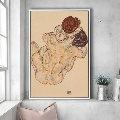 Man And Woman By Egon Schiele Print, Egon Schiele Wall Art Print, Framed Canvas Print, Floating Frame