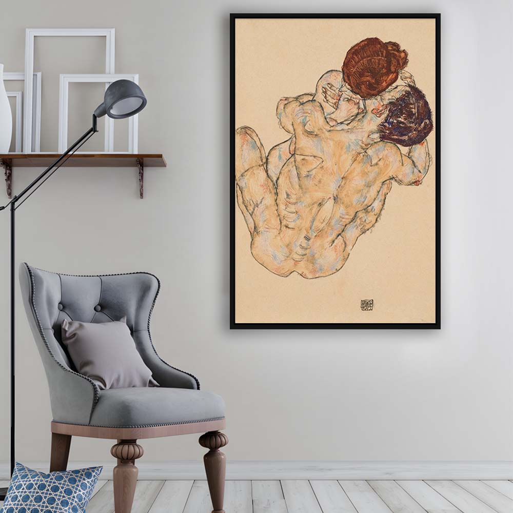 Man And Woman By Egon Schiele Print, Egon Schiele Wall Art Print, Framed Canvas Print, Floating Frame