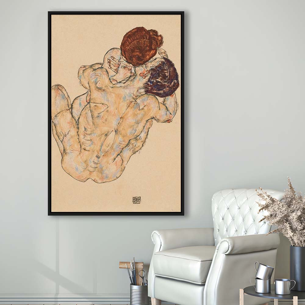 Man And Woman By Egon Schiele Print, Egon Schiele Wall Art Print, Framed Canvas Print, Floating Frame
