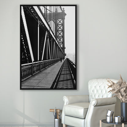 Manhattan Bridge New York City Architecture Print Black and White Art, Floating Framed Canvas Print