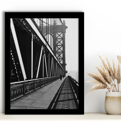Manhattan Bridge New York City Architecture Print Black and White Art, Framed Art Print Wall Decor