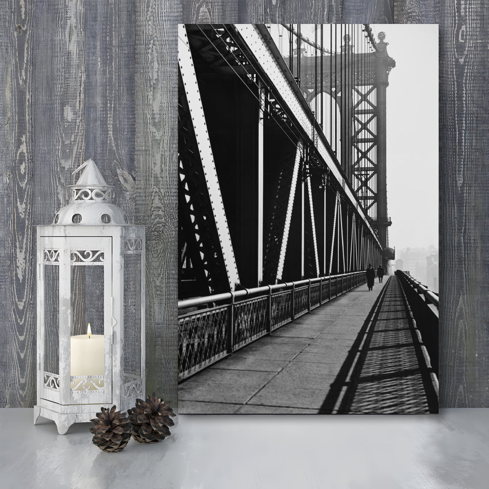 Manhattan Bridge New York City Architecture Print Black and White Art, Canvas Print Wall Art