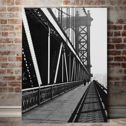Manhattan Bridge New York City Architecture Print Black and White Art, Canvas Print Wall Art