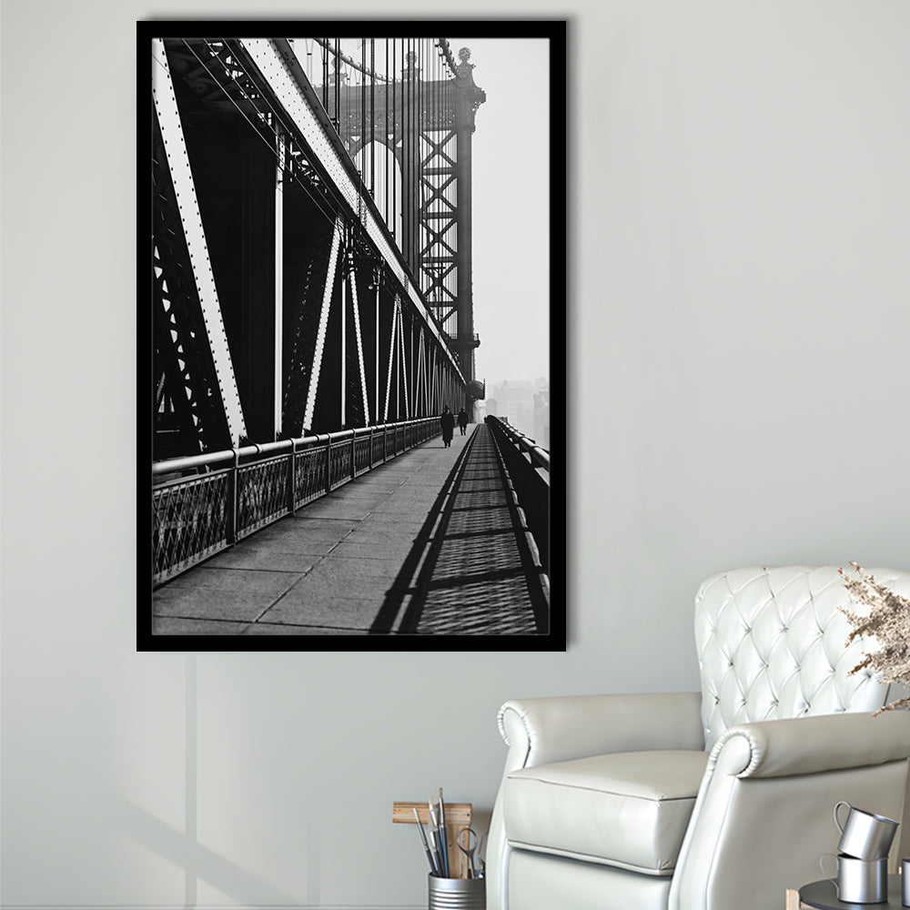 Manhattan Bridge New York City Architecture Print Black and White Art, Framed Art Print Wall Decor