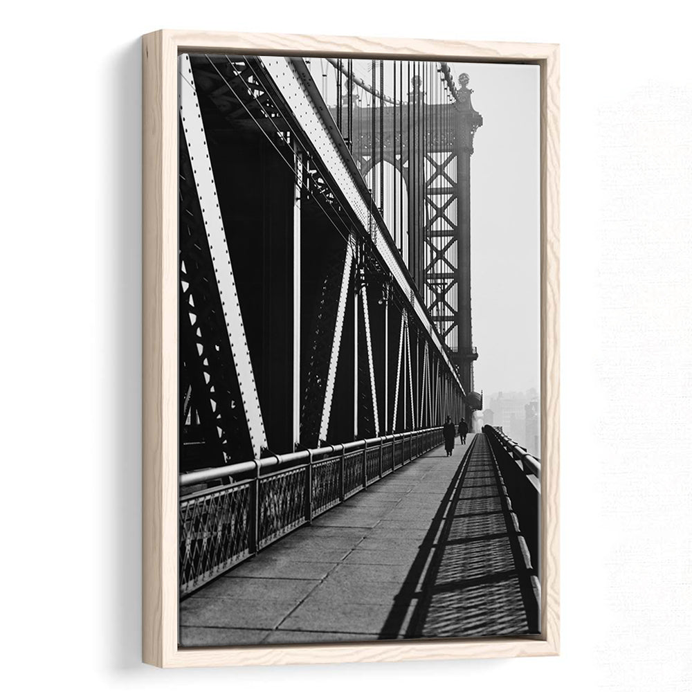 Manhattan Bridge New York City Architecture Print Black and White Art, Floating Framed Canvas Print