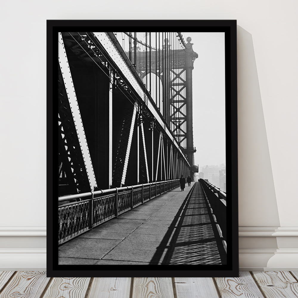 Manhattan Bridge New York City Architecture Print Black and White Art, Floating Framed Canvas Print
