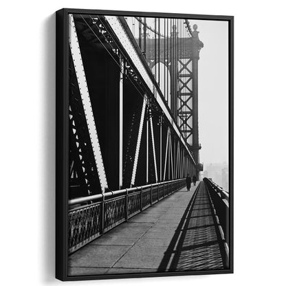 Manhattan Bridge New York City Architecture Print Black and White Art, Floating Framed Canvas Print