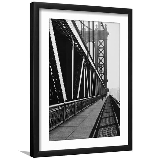 Manhattan Bridge New York City Architecture Print Black and White Art, Framed Art Print White Border Wall Decor