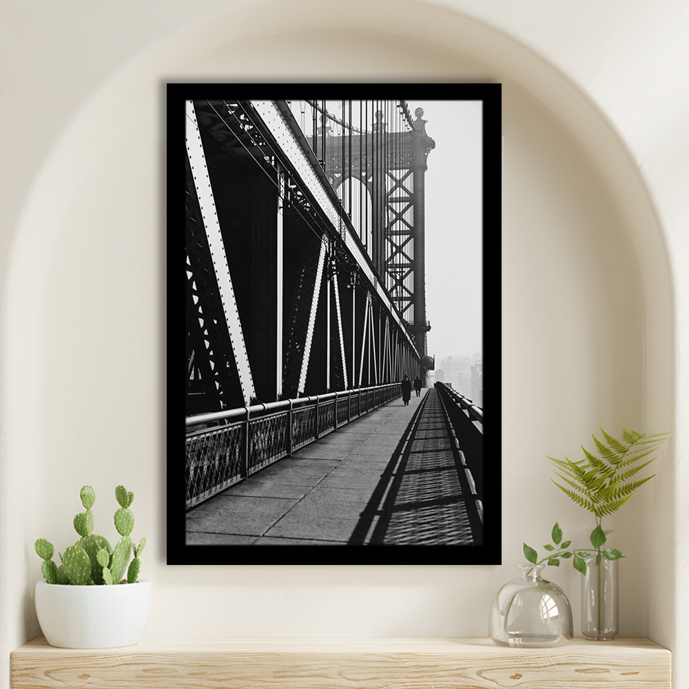 Manhattan Bridge New York City Architecture Print Black and White Art, Framed Art Print Wall Decor