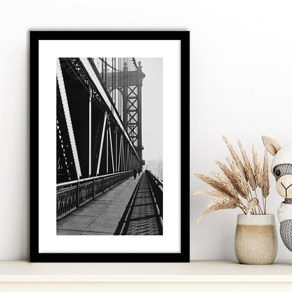 Manhattan Bridge New York City Architecture Print Black and White Art, Framed Art Print White Border Wall Decor